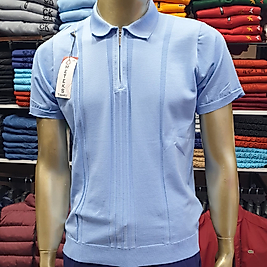 Detay Çizgili Polo Yaka Erkek Triko Tişört MAVİ-XXL