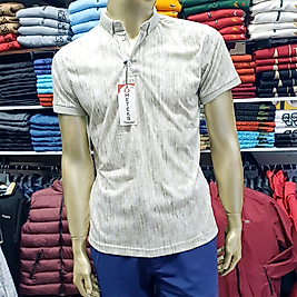 Dijital Çubuk Baskılı Erkek Tişört BEYAZ-XL