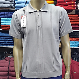 Detay Çizgili Polo Yaka Erkek Triko Tişört GRİ-M