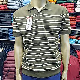 Yan Çizgili Polo Yaka Erkek Triko Tişört KAHVE-XL