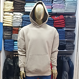 3 İplik Kompak Oversize Kapüşonlu Erkek Polar BEJ-M