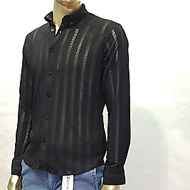Zero Slim Fit Erkek Çizgili Siyah Gömlek