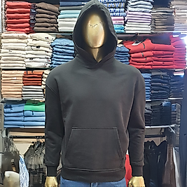 3 İplik Kompak Oversize Kapüşonlu Erkek Polar SİYAH-L