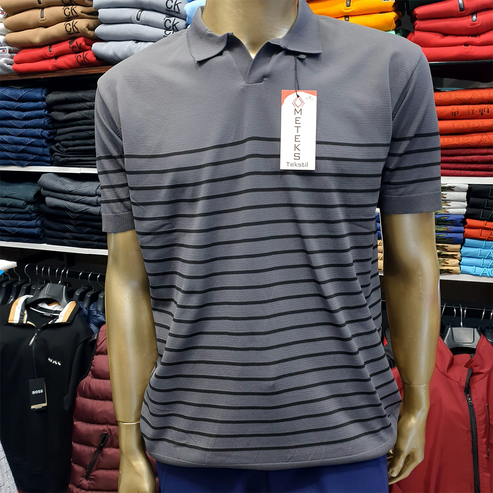 Yan Çizgili Polo Yaka Erkek Triko Tişört