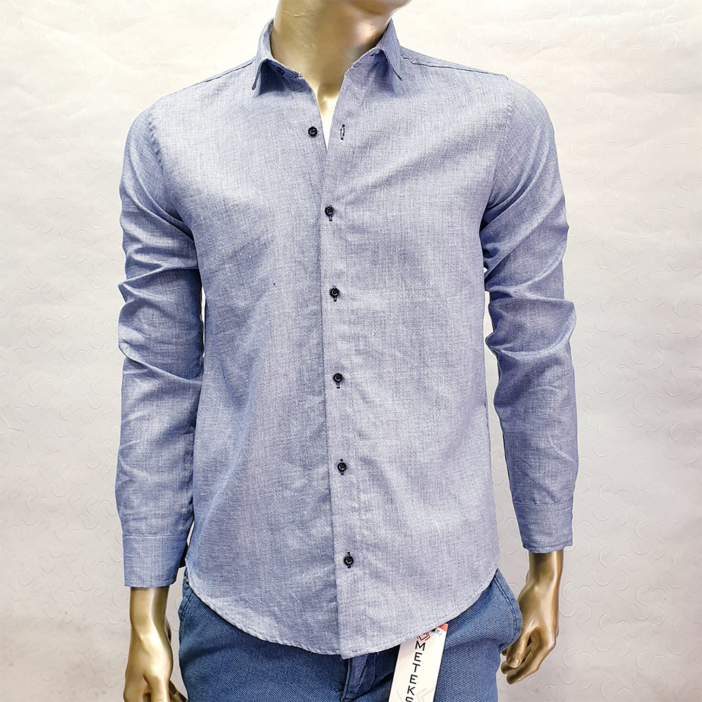 Zero Slim Fit Erkek Düz Mavi Gömlek